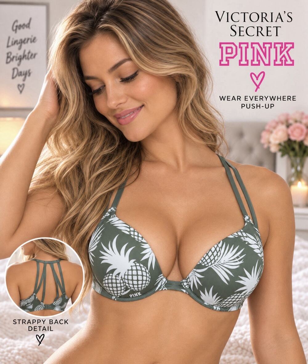 Victoria’s Secret Pink Push-Up Bra 34B Pineapple Strap Back